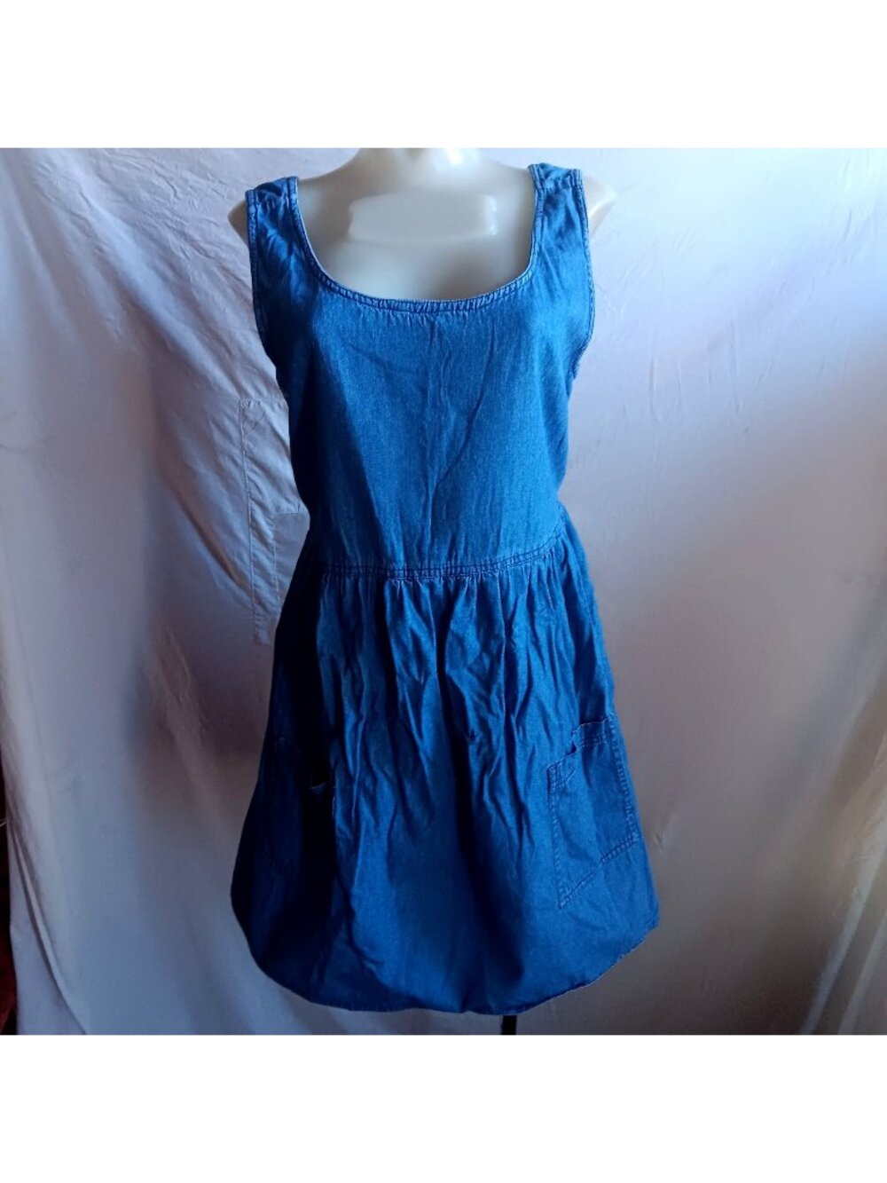 Vintage Medium sz 8 1980's Denim Dress Belted Tie by Sita All Cotton Frumpy Mom